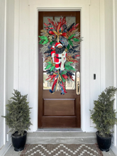 Load image into Gallery viewer, Black Santa Wreath Navy, Red, Green, and Gold
