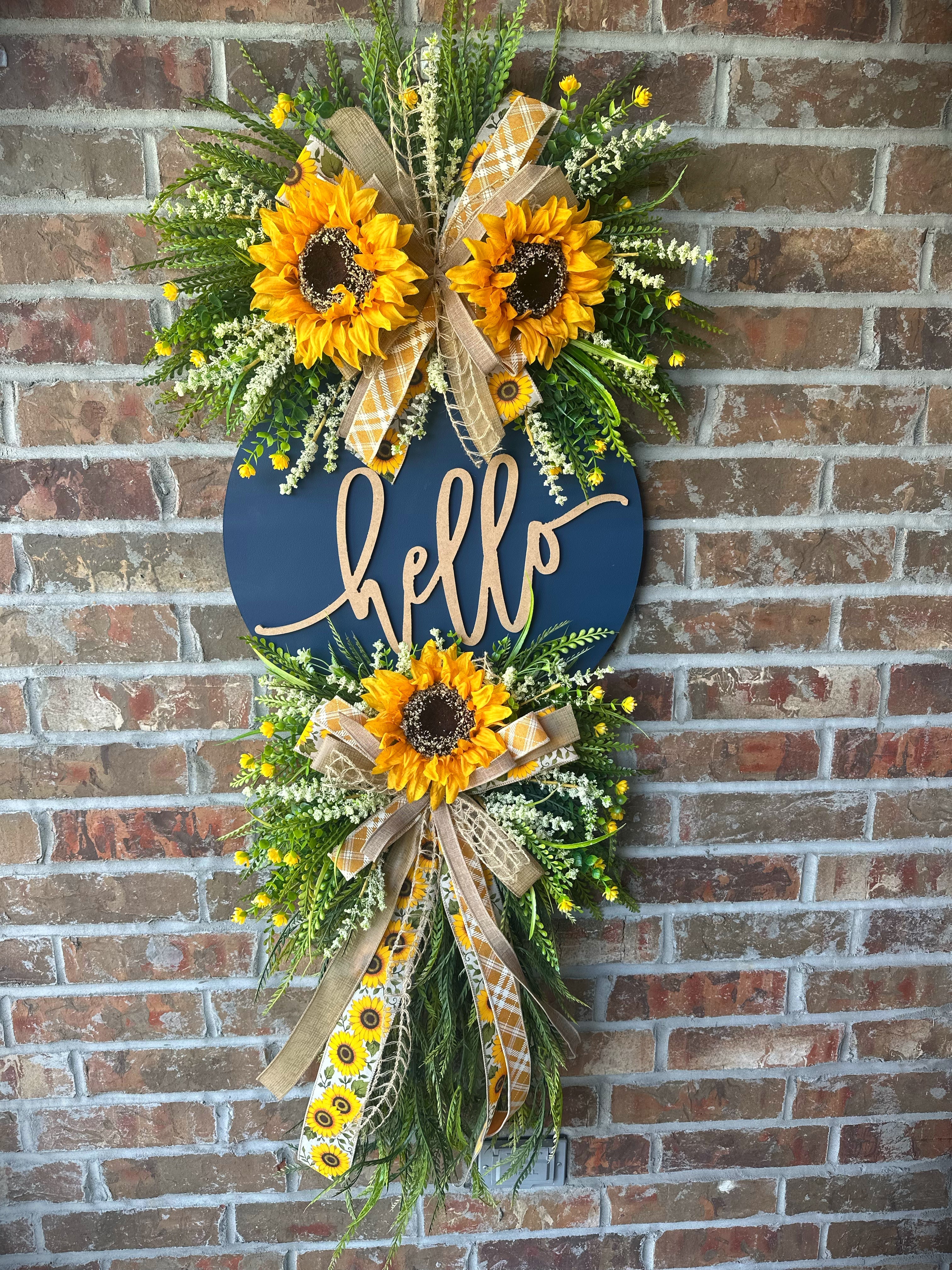 Navy Hello Sunflower Wreath